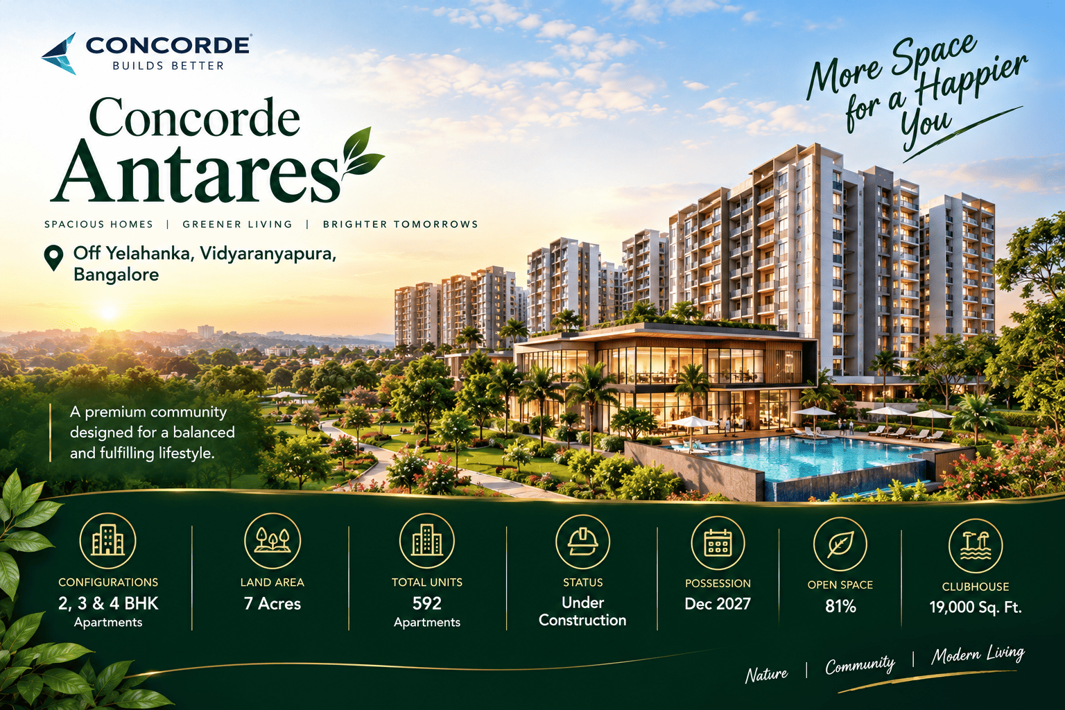 Concorde Antares - Premium Apartments at Off Yelahanka, North Bangalore